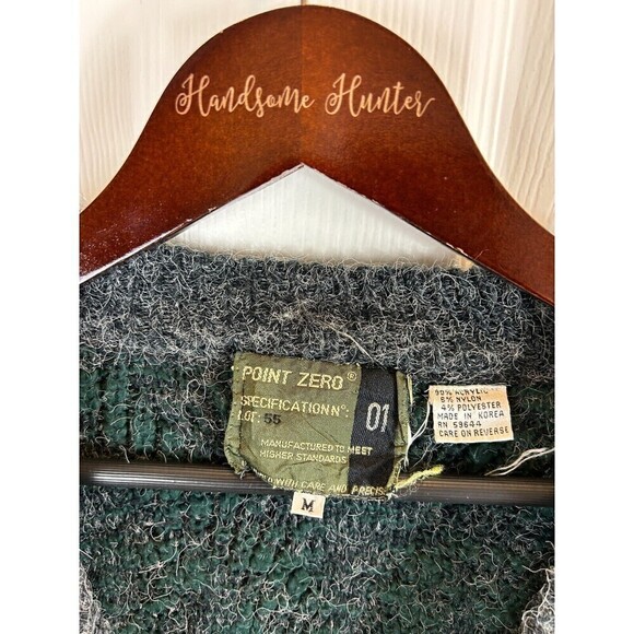 Vintage Point Zero Mens Gray Green Cardigan M Grandpa Comfort Chunky Knit R3 - Picture 11 of 12